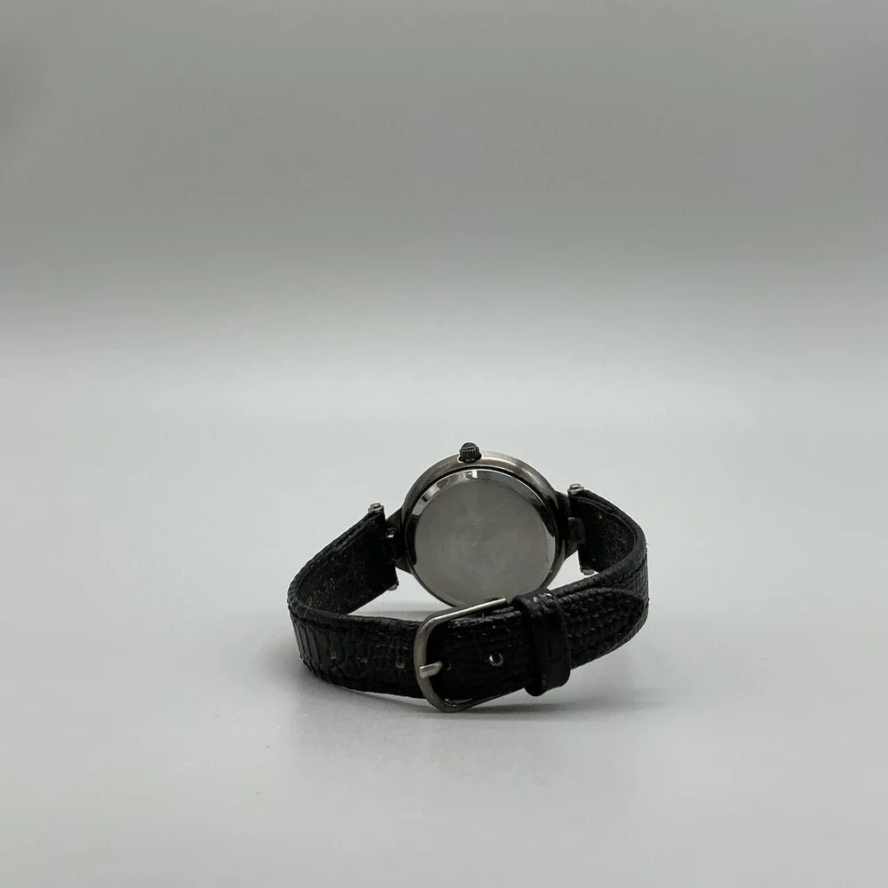 Dejuno Womens Watch 31mm Silver Tone Black Leather Dress Classic New Battery